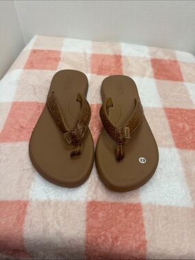 Flojos Brown Leather-Look Women's Flip Flop Sandals